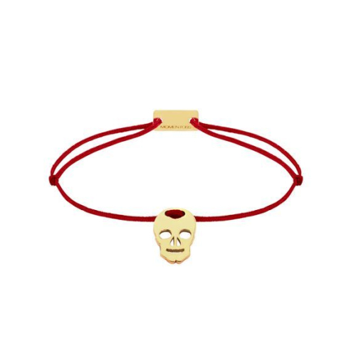 Momentoss Filo Bracelet - Textil - Dunkelrot - vergoldet - Totenkopf - 21200842