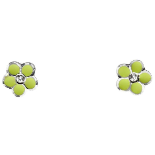 Schneider Basic Earrings - Weißgold - Blume mit grünem Email - KI56